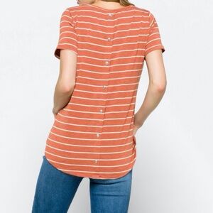 Button Back Stripped Knit Tee